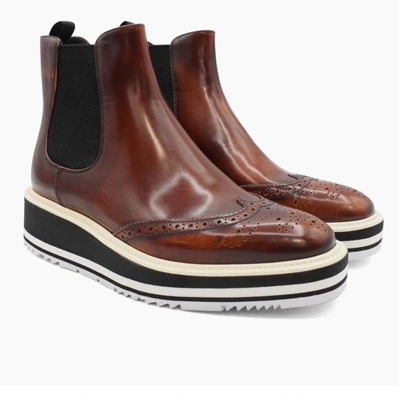 PRADA Microsole Brogue Chelsea Boots 39